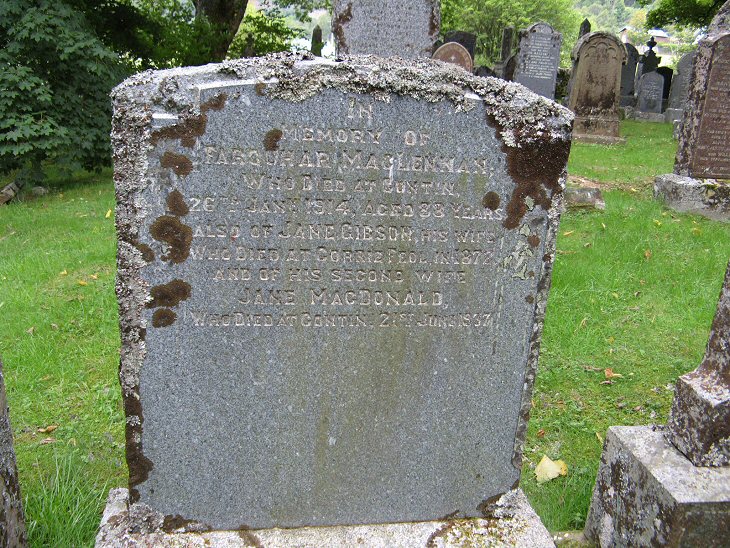 Photo of headstones/Farquhar MacLennan d1914 hdstn Strathconon Milton